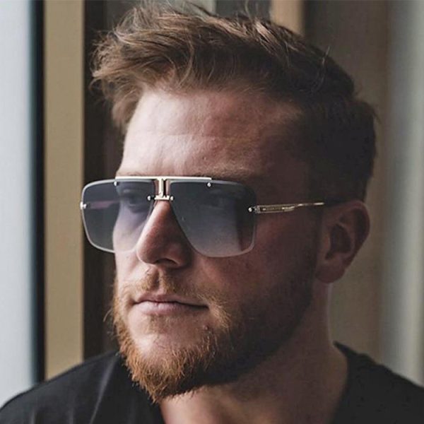 Men’s Retro Rimless Square Sunglasses with Gradient Lenses