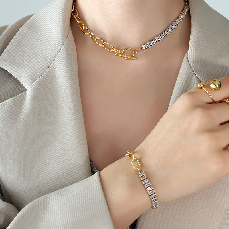 European-Style Zircon OT-Clasp Chunky Chain Bracelet - Image 4