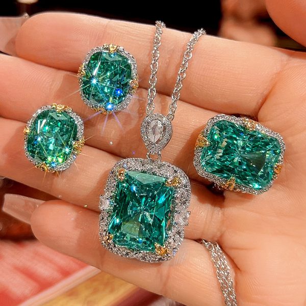 Mint Green Crystal Two-Tone Halo Pendant Necklace