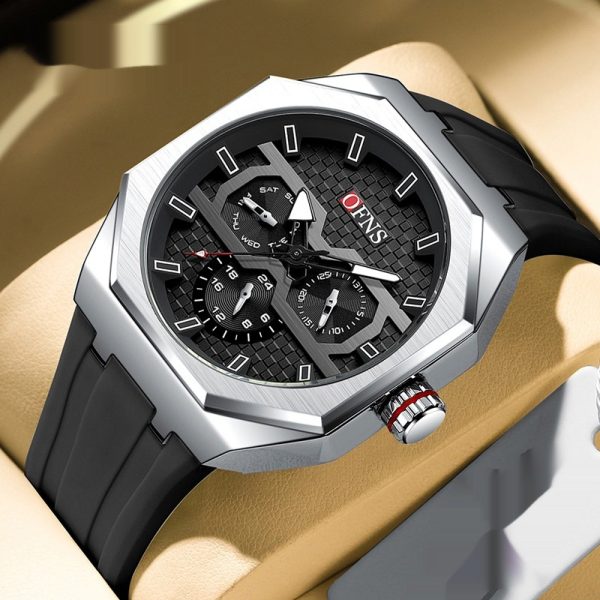 Casual Quartz Watch with Three-Eye Dial