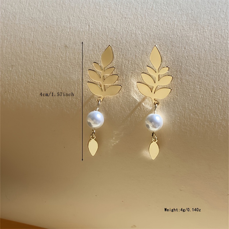 French Leaf & Water Drop Pearl Earrings - Image 6