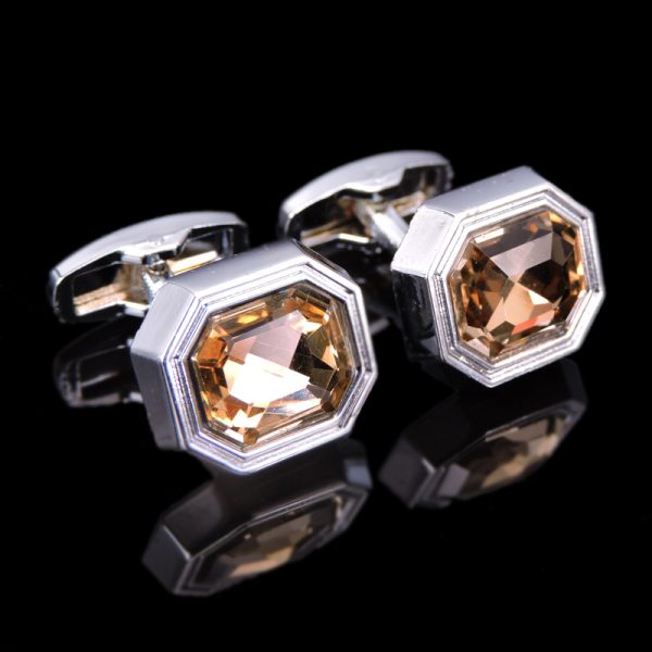 Silver-Tone Geometric Citrine Cufflinks