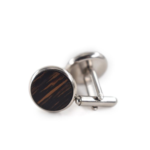 Round Black Walnut Wood Cufflinks