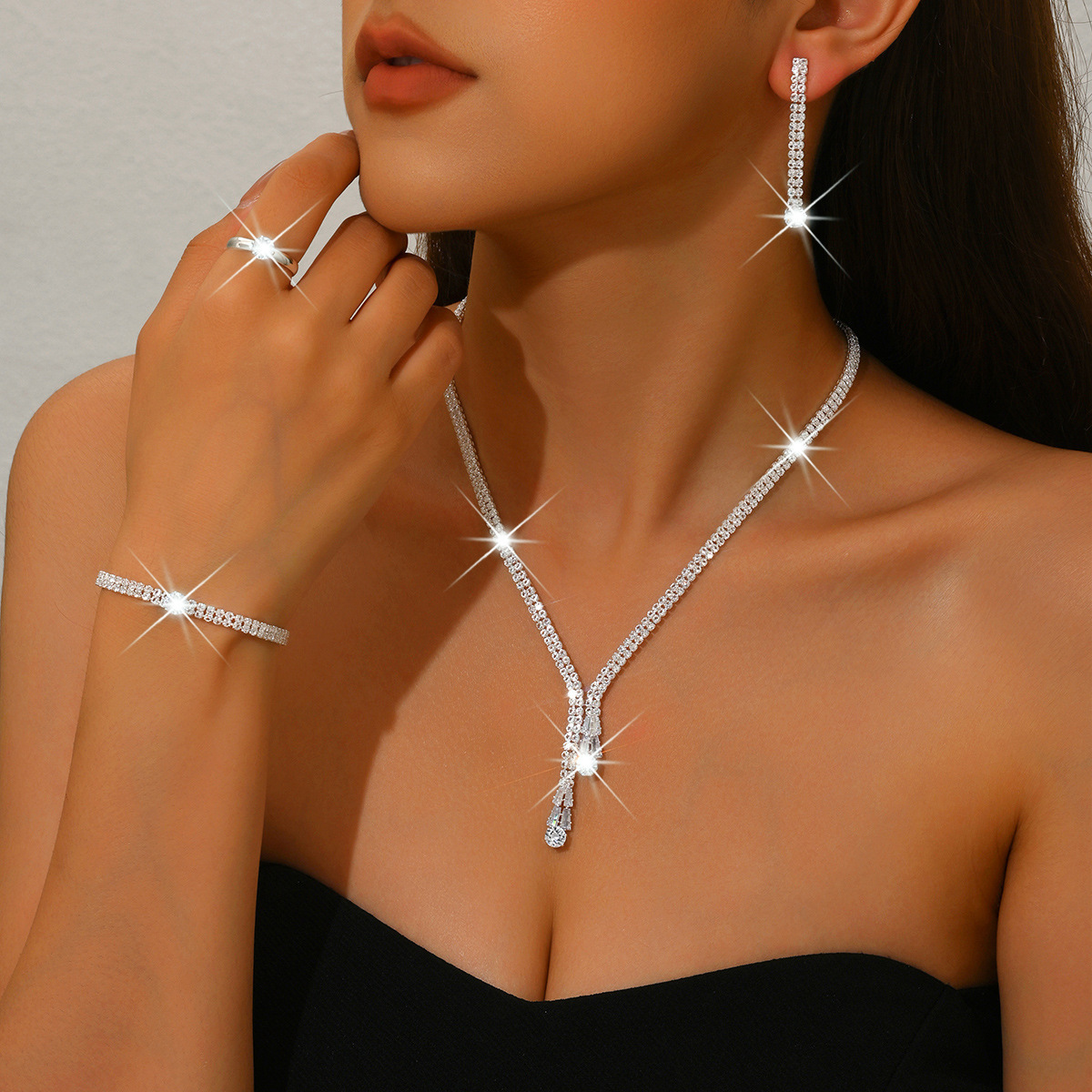 Marquise Zircon Necklace and Earrings Set - Image 9