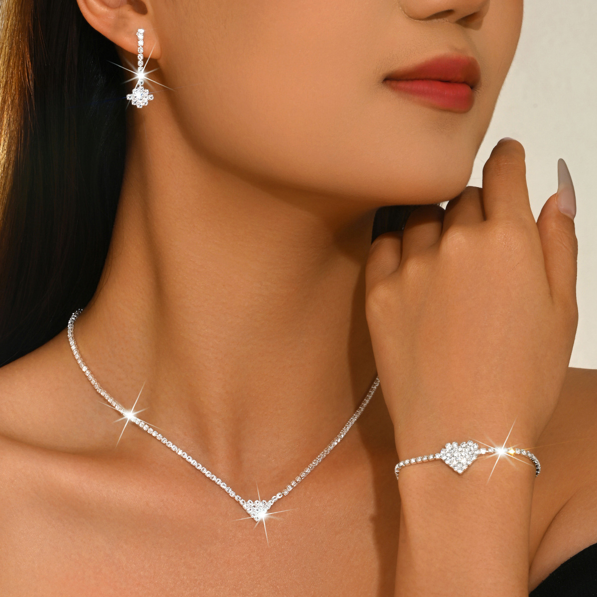 Gold-Plated Cubic Zirconia Three-Piece Jewelry Set - Image 2