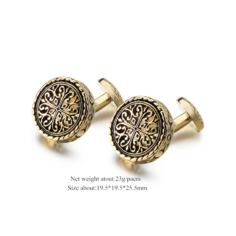 Black Round Gold-Tone French Cufflinks - Image 3