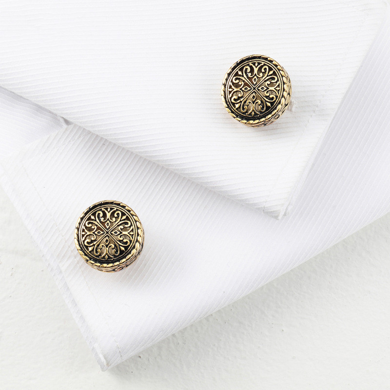Black Round Gold-Tone French Cufflinks - Image 2