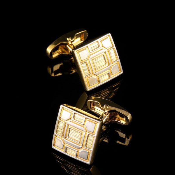 Gold White Crystal French Cufflinks