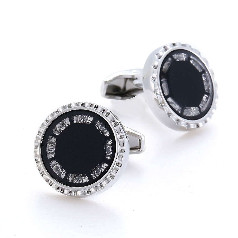 Black Round Crystal French Cufflinks