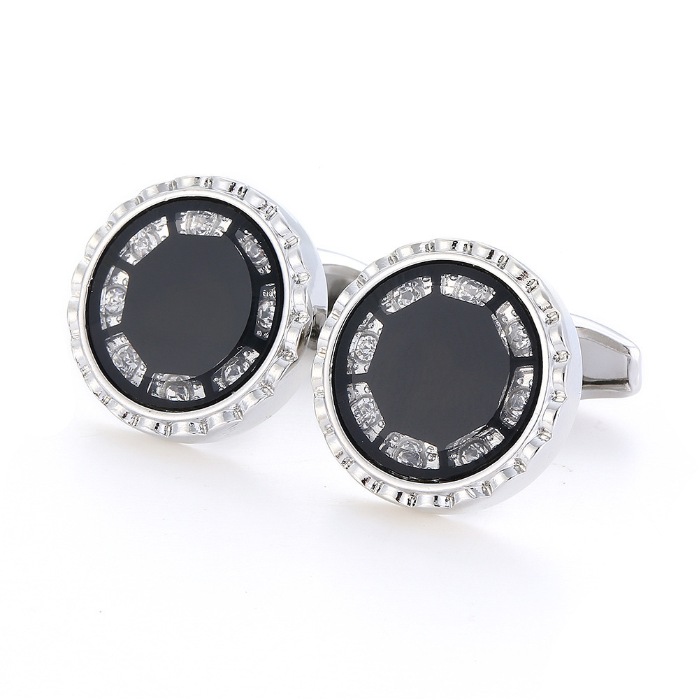 Black Round Crystal French Cufflinks - Image 5