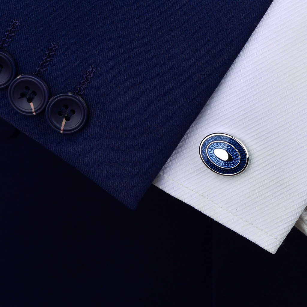 Oval Blue French Shirt Cufflinks - Image 3