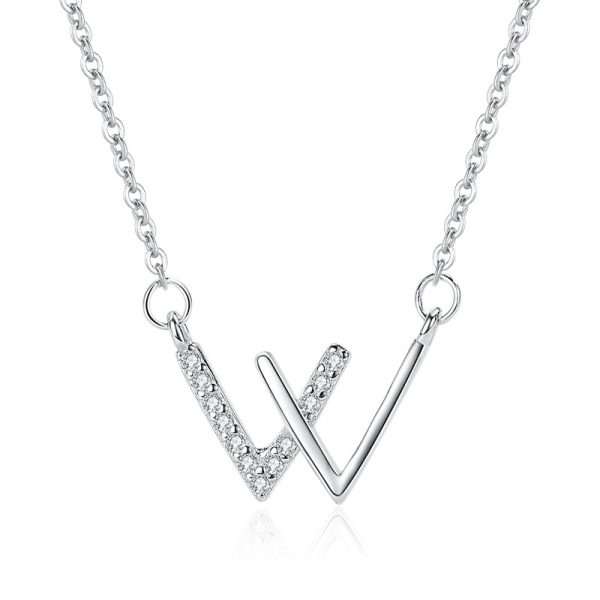 Letter W 925 Silver Cubic Zirconia Necklace