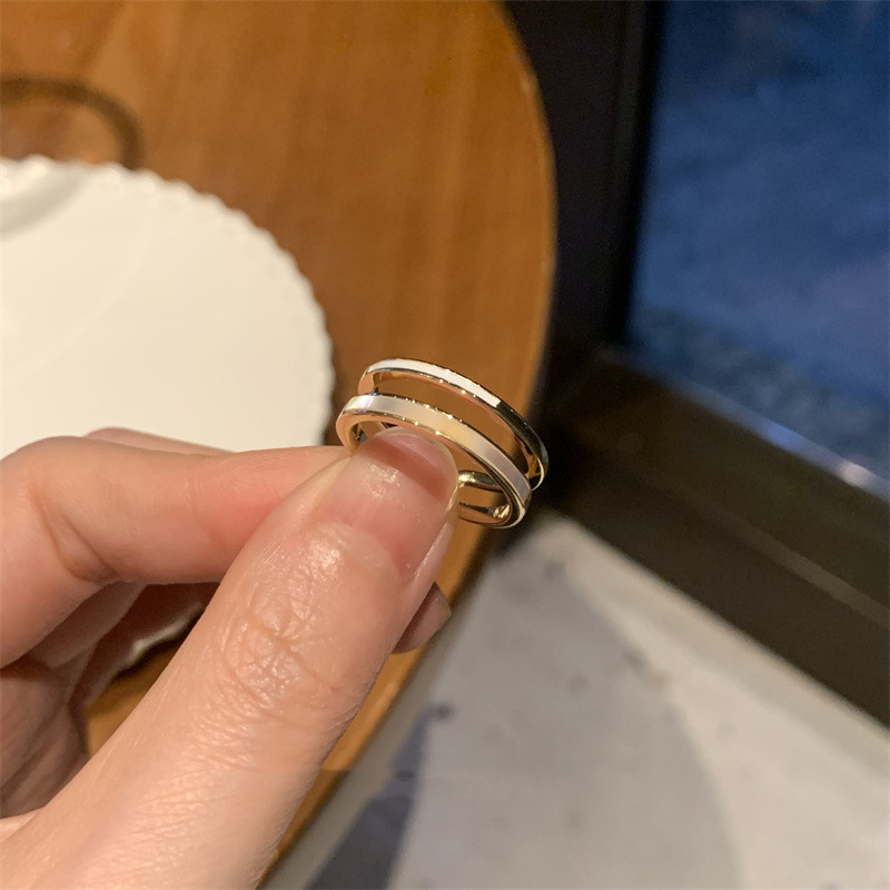 Korean-Style Women’s Double-Band Geometric Ring - Image 5