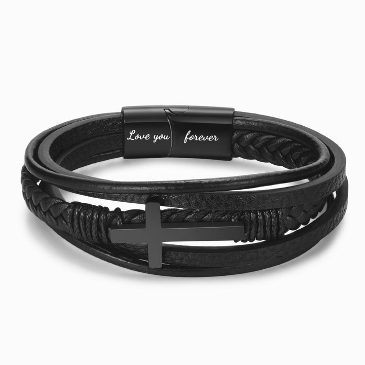 Stainless Steel and Leather Cross Bracelet - Image 2