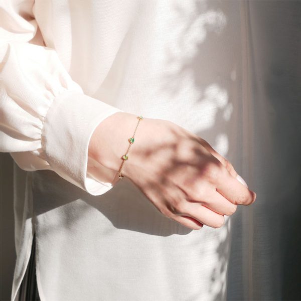 Green Gemstone-Style Gold-Plated Silver Bracelet