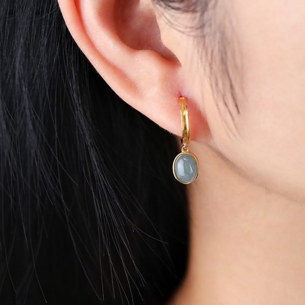 925 Silver Blue Water Jade Egg-Surface Earrings