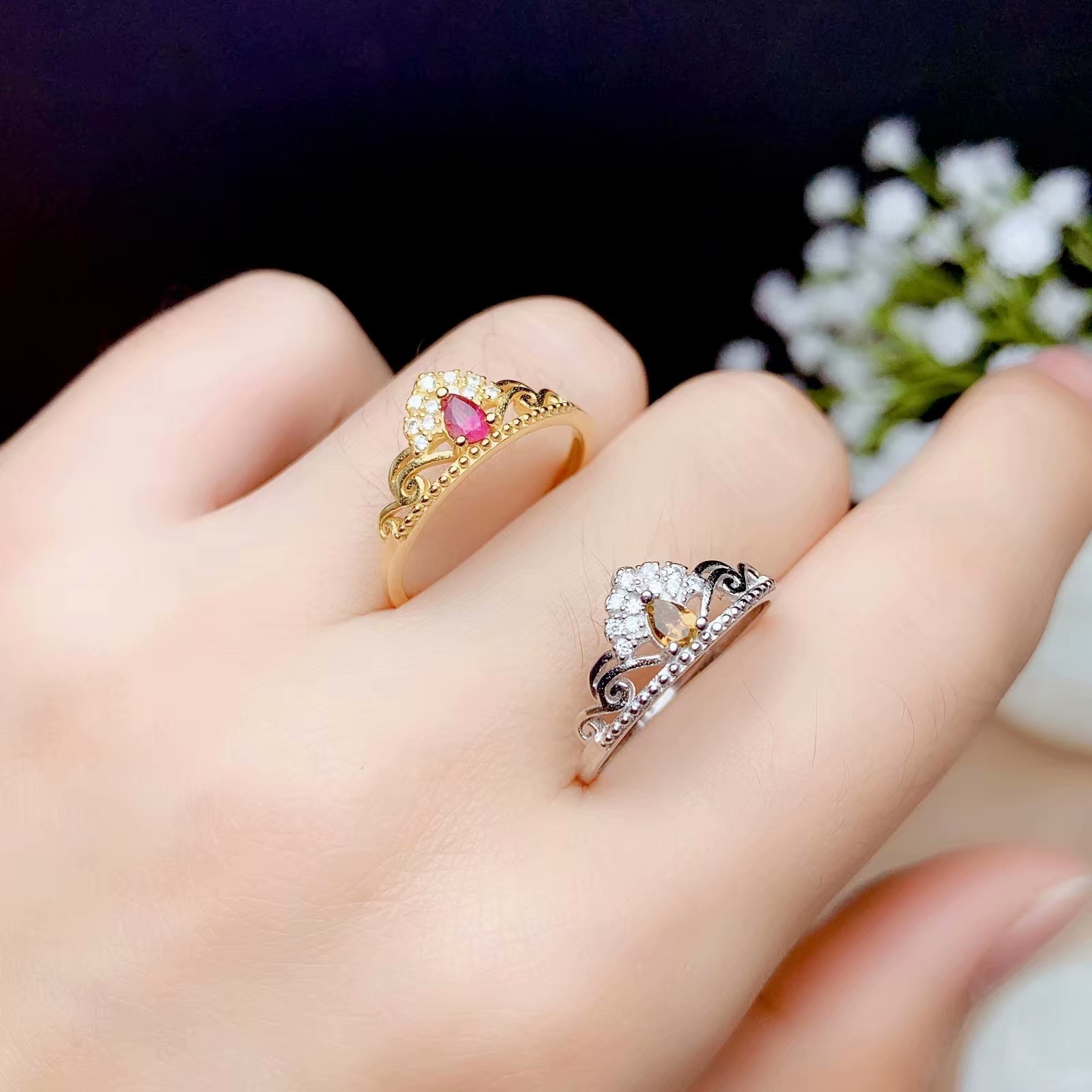 925 Silver Adjustable Water Drop Ring