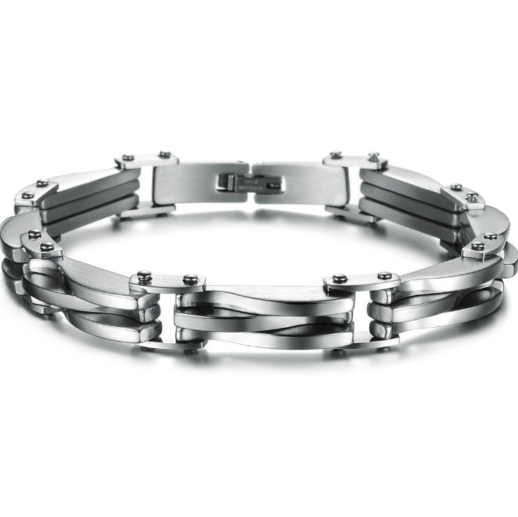 Geometric Diamond-Texture Titanium Steel Bracelet - Image 4