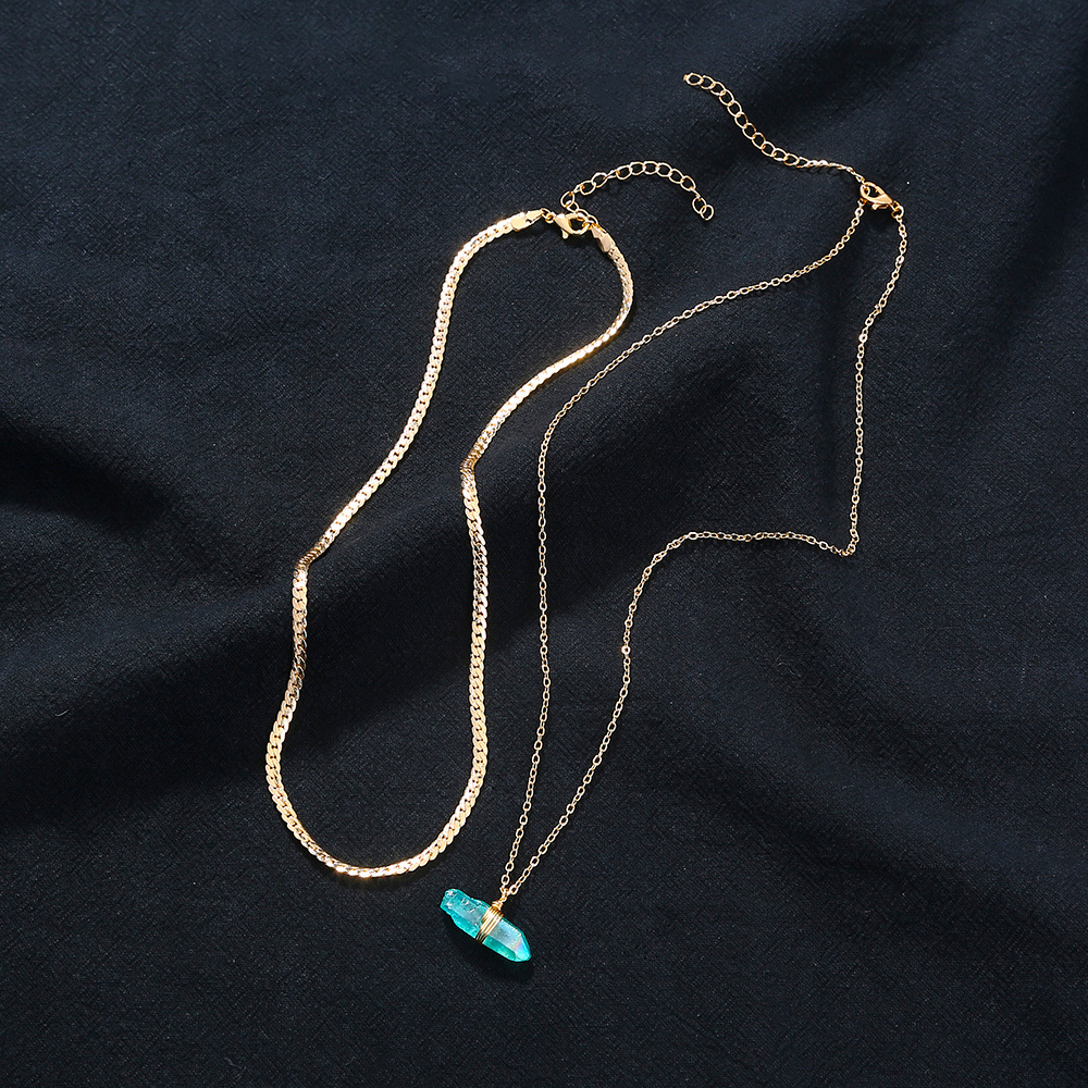 Natural Stone Green Crystal Pillar Multilayer Necklace - Image 5
