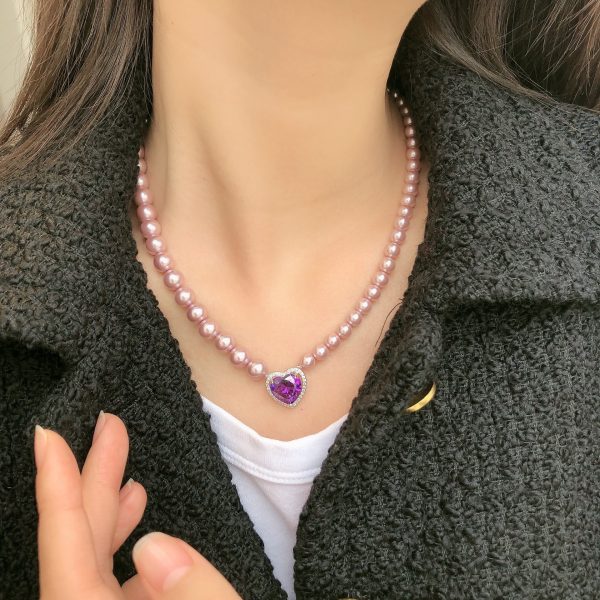 Purple Pearl Heart Necklace