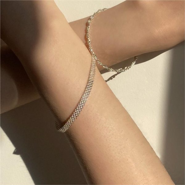 Lace-Knit Mesh Silver Bracelet