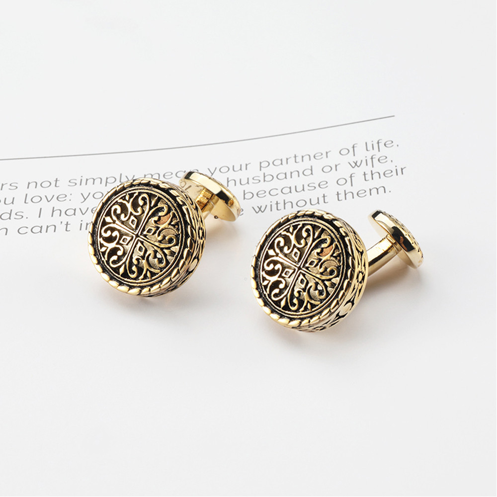 Black Round Gold-Tone French Cufflinks - Image 4