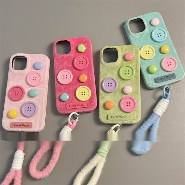 Velvet-Style Colorful Button Phone Case for iPhone