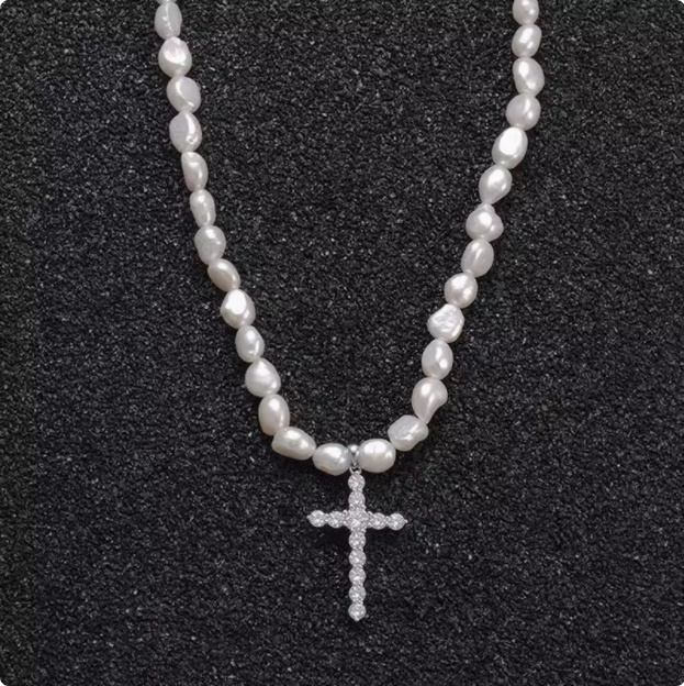 Natural Baroque Pearl Cross Necklace - Image 2