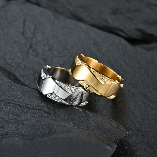 Geometric Titanium Steel Couple Ring