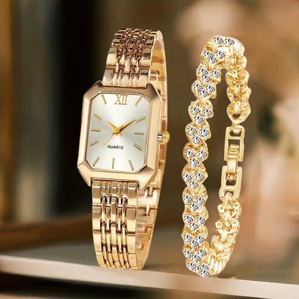 Women’s Square Quartz Watch and Bracelet Set