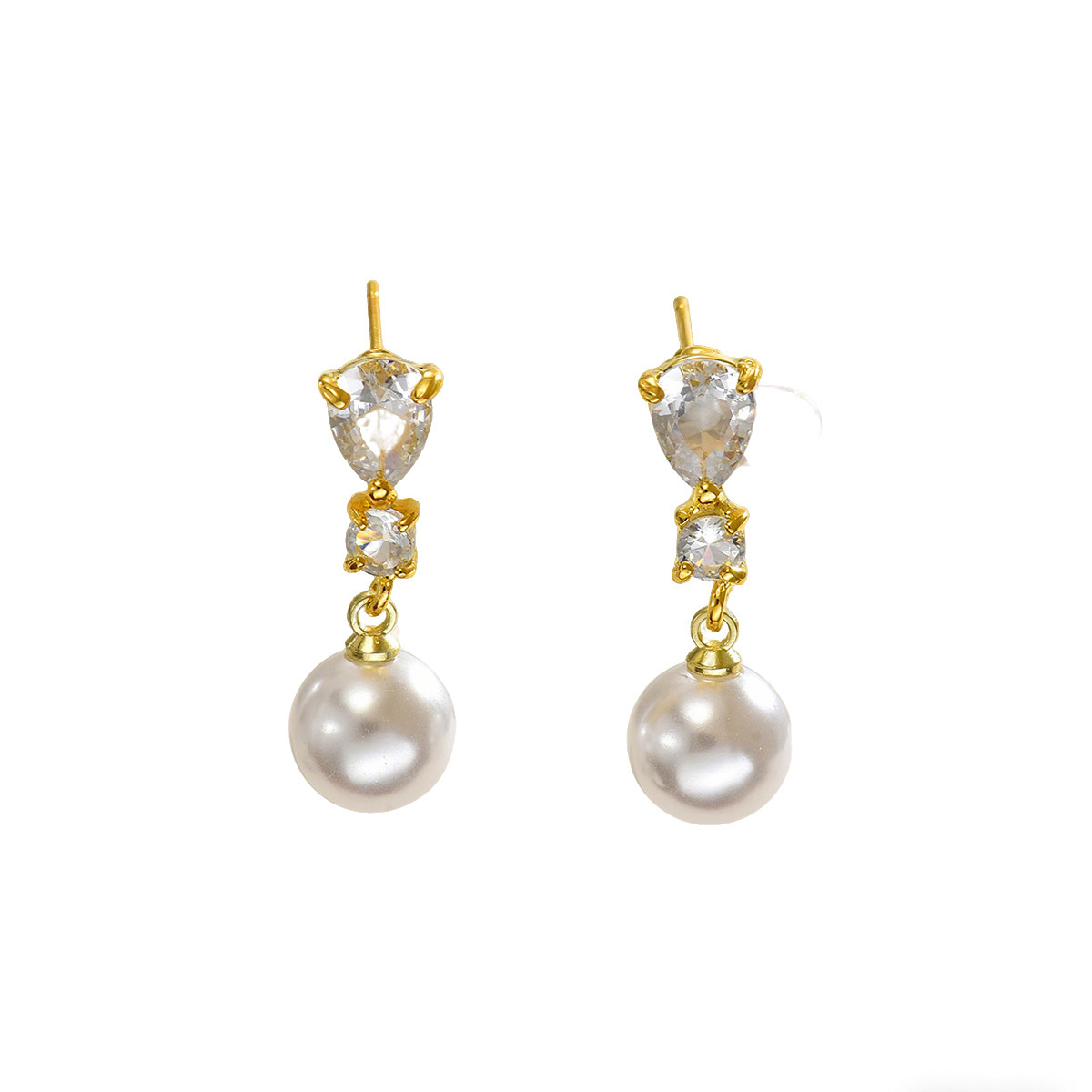 Geometric Pearl Zircon Stud Earrings - Image 6
