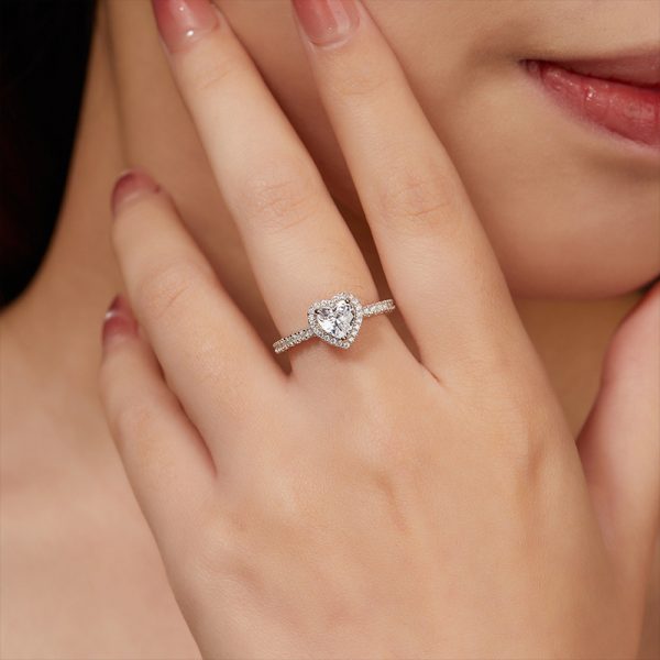 Love-Heart Moissanite Silver Ring for Couples