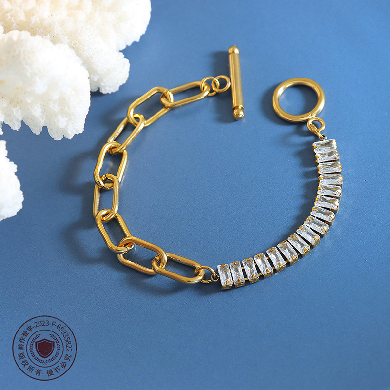 European-Style Zircon OT-Clasp Chunky Chain Bracelet - Image 6
