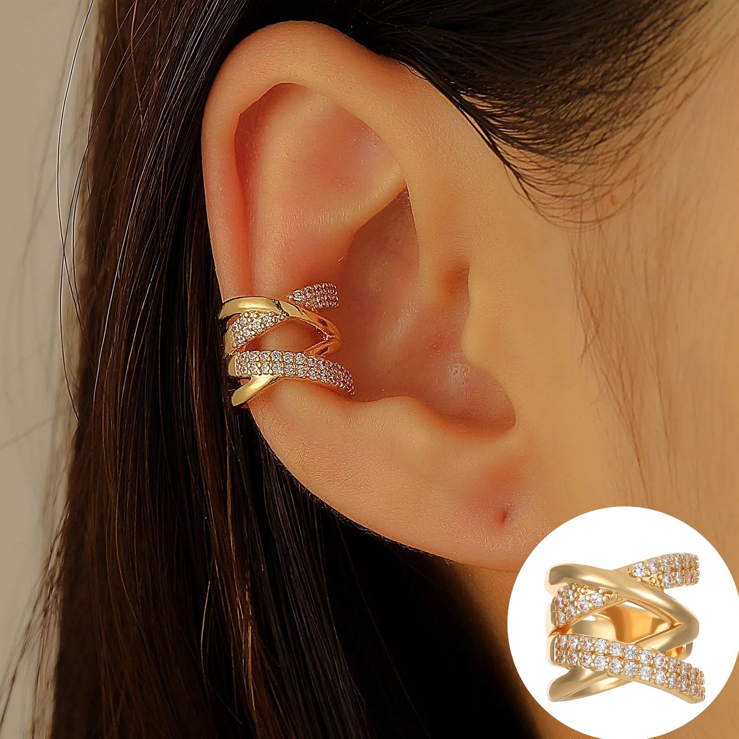 Double-Layer X-Cross Ear Cuff - Image 7