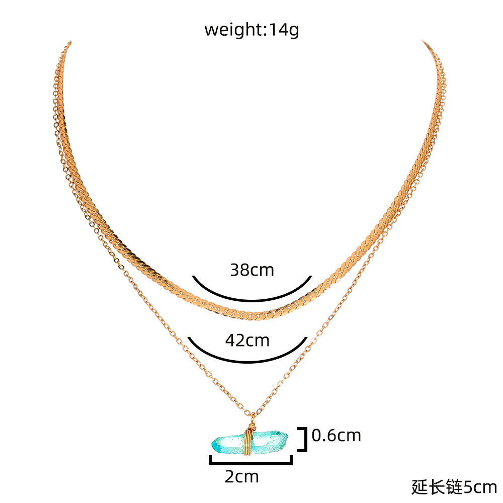 Natural Stone Green Crystal Pillar Multilayer Necklace - Image 6