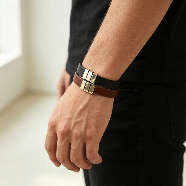 Minimalist Leather Magnetic-Clasp Bracelet