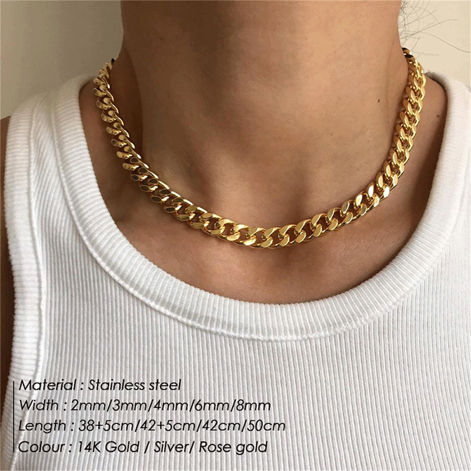 Cuban Chain Stainless Steel Necklace for Men and Women