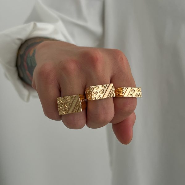 Men’s Light-Gold Geometric Ring Set