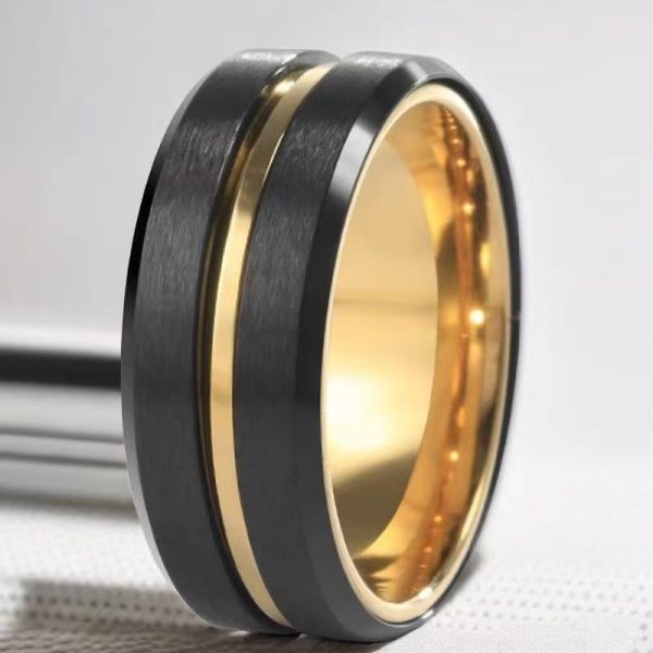 Rotatable Black and Gold Stainless Steel Ring