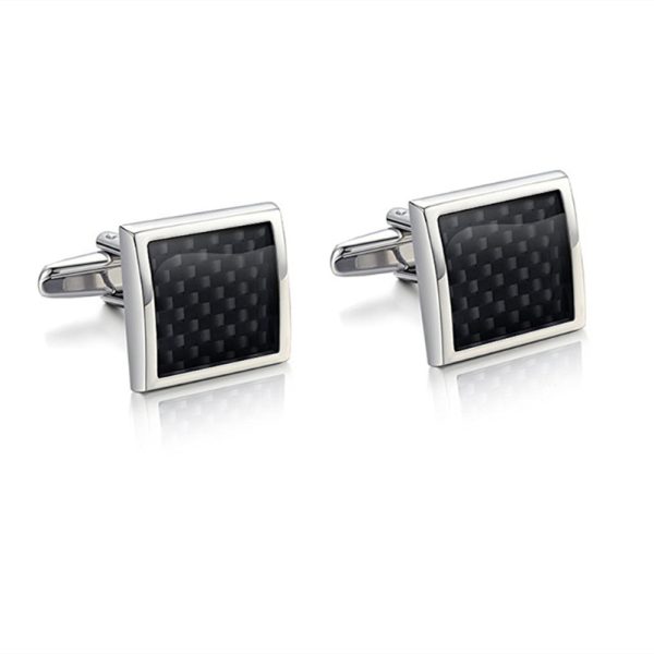 Silver-Tone Carbon-Fiber-Style French Cufflinks