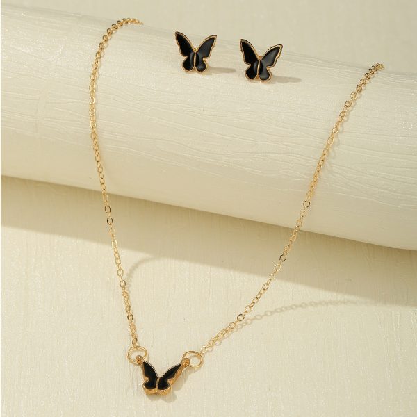 Retro Butterfly Necklace and Earrings Set