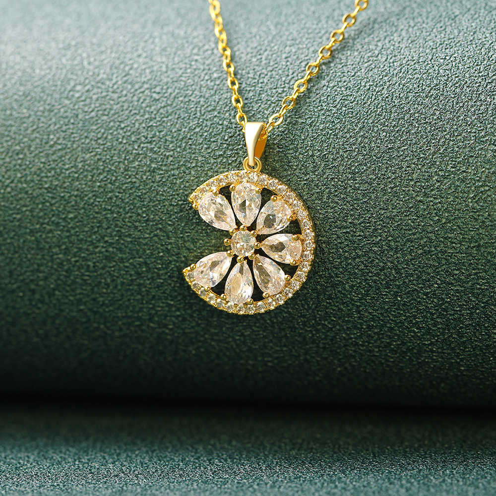 Crescent Moon Floral Necklace - Image 2