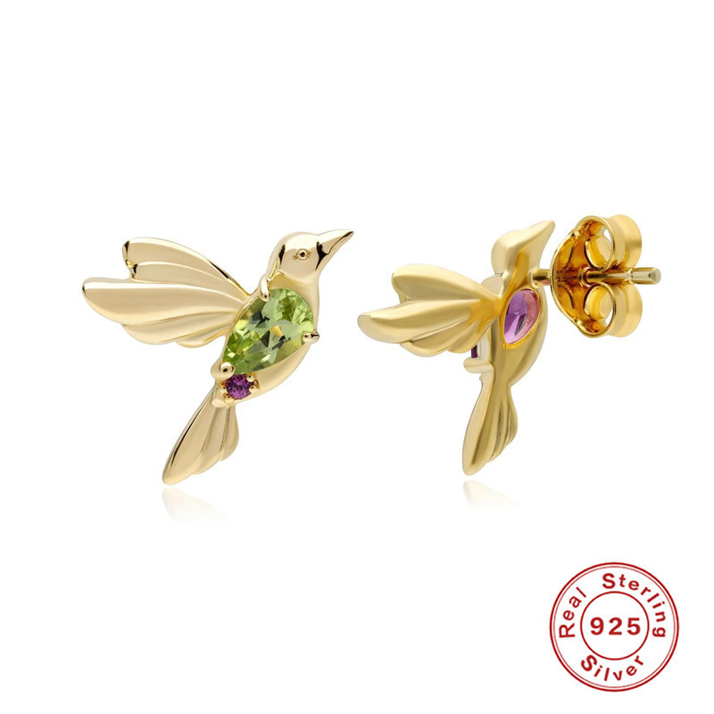 S925 Gold-Plated Hummingbird Stud Earrings - Image 3