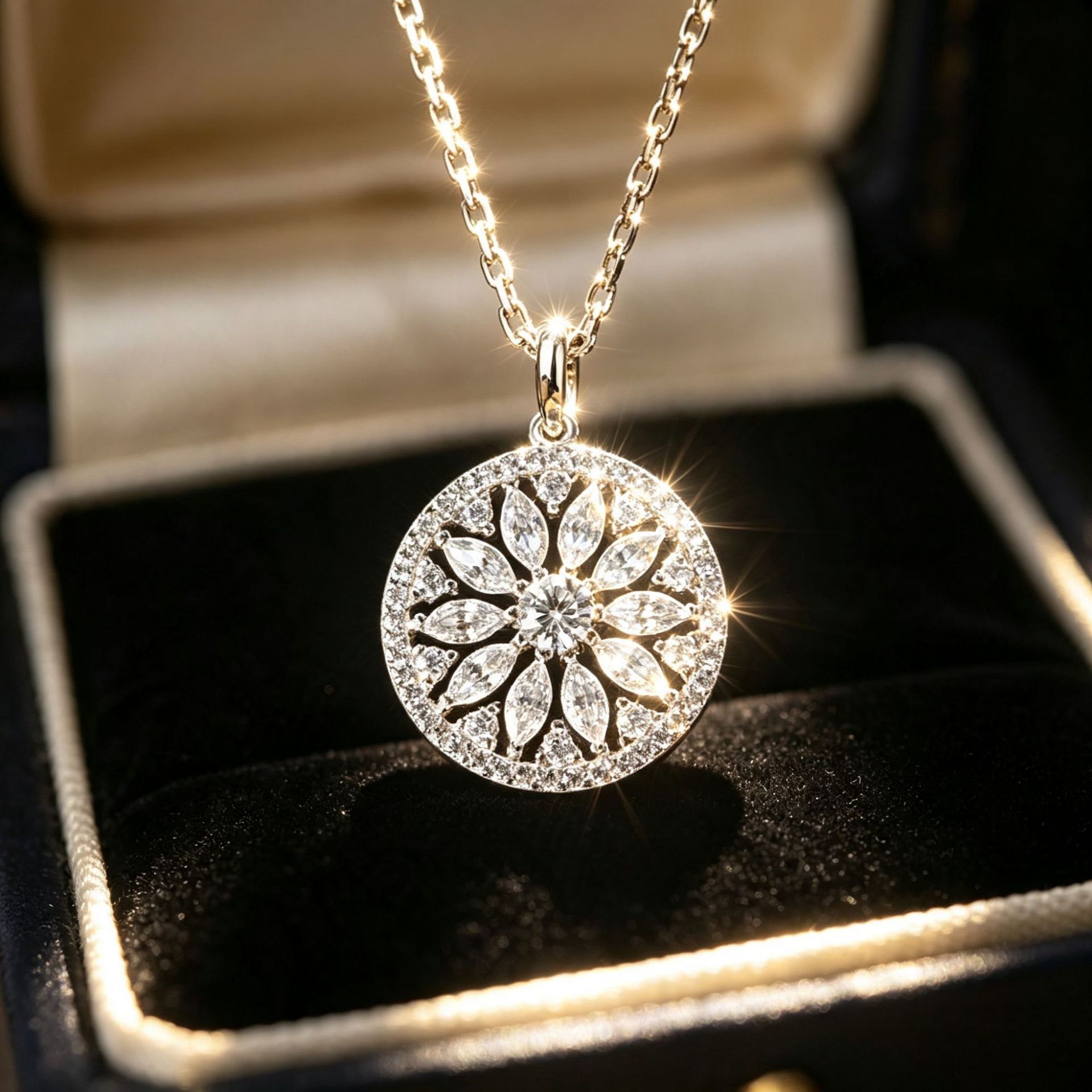 Gold-Plated Sunflower Compass Medallion Necklace - Image 4