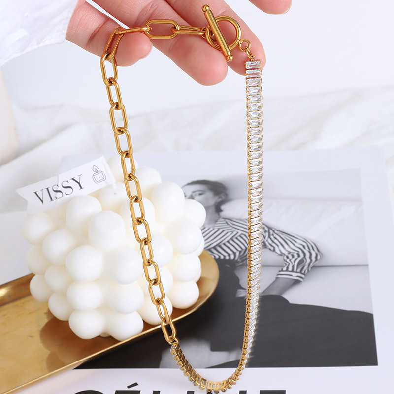 European-Style Zircon OT-Clasp Chunky Chain Bracelet - Image 3