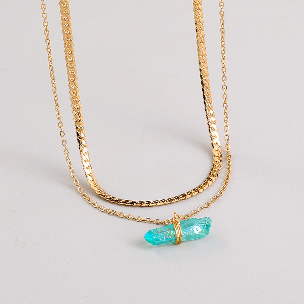 Natural Stone Green Crystal Pillar Multilayer Necklace - Image 7