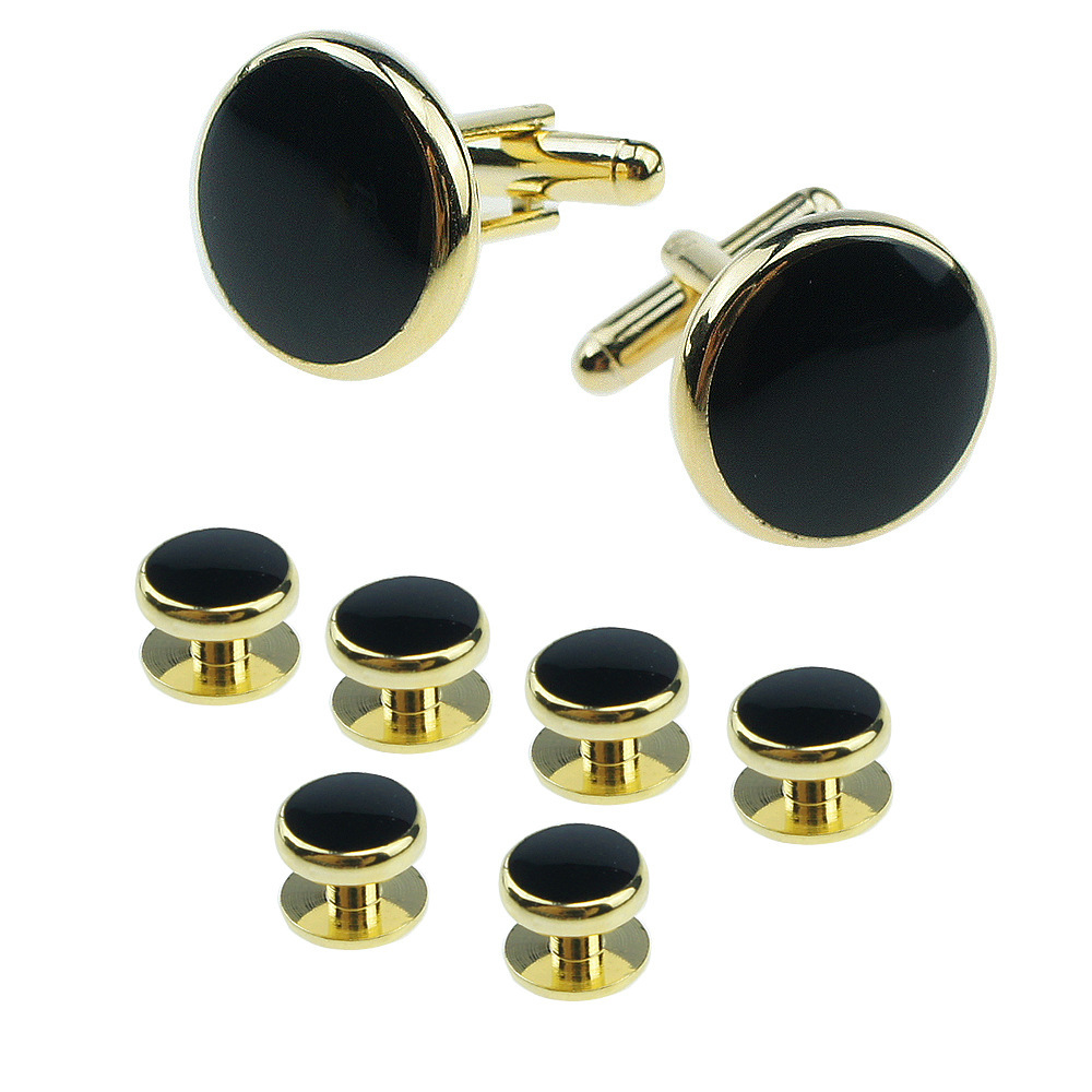 Men’s Round Drip-Finish Cufflink and Sleeve Nail Set