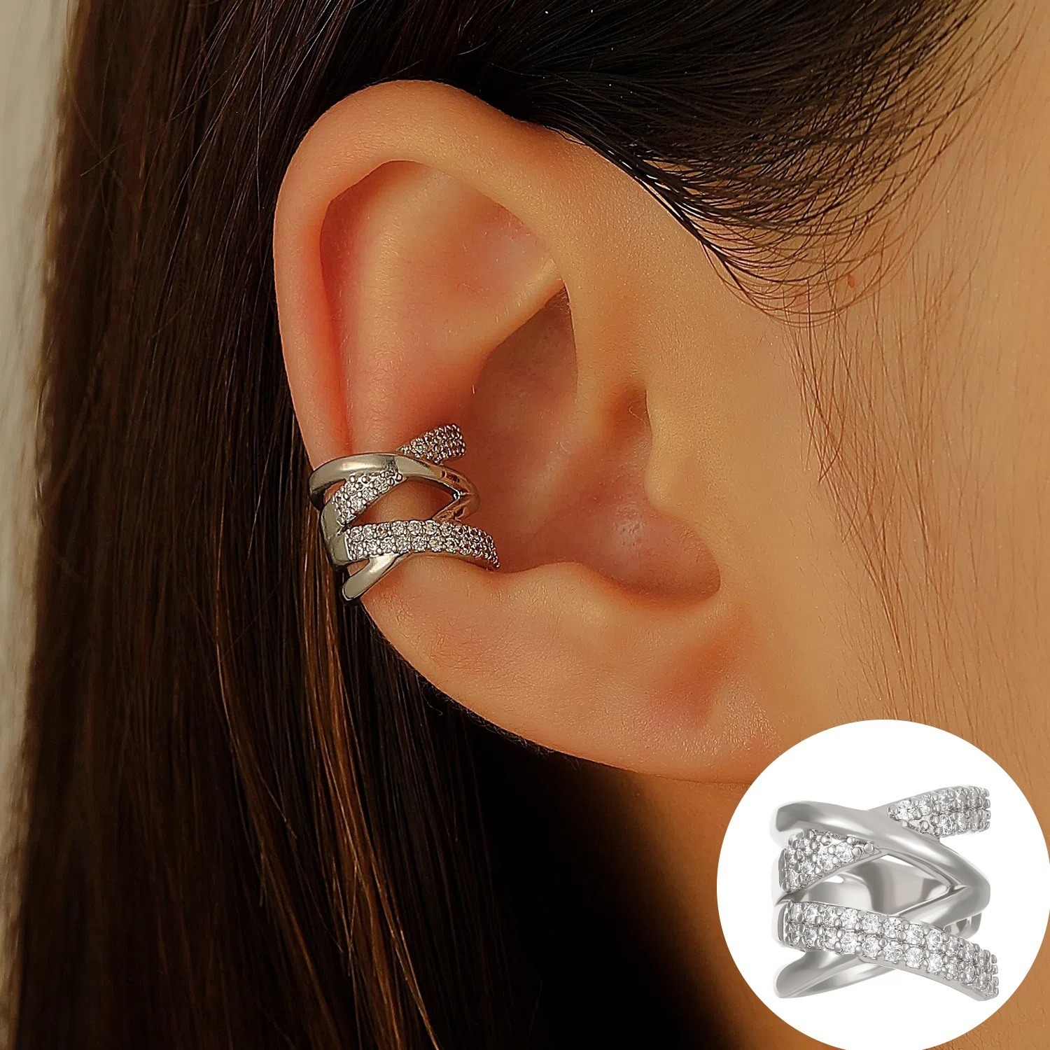 Double-Layer X-Cross Ear Cuff - Image 9