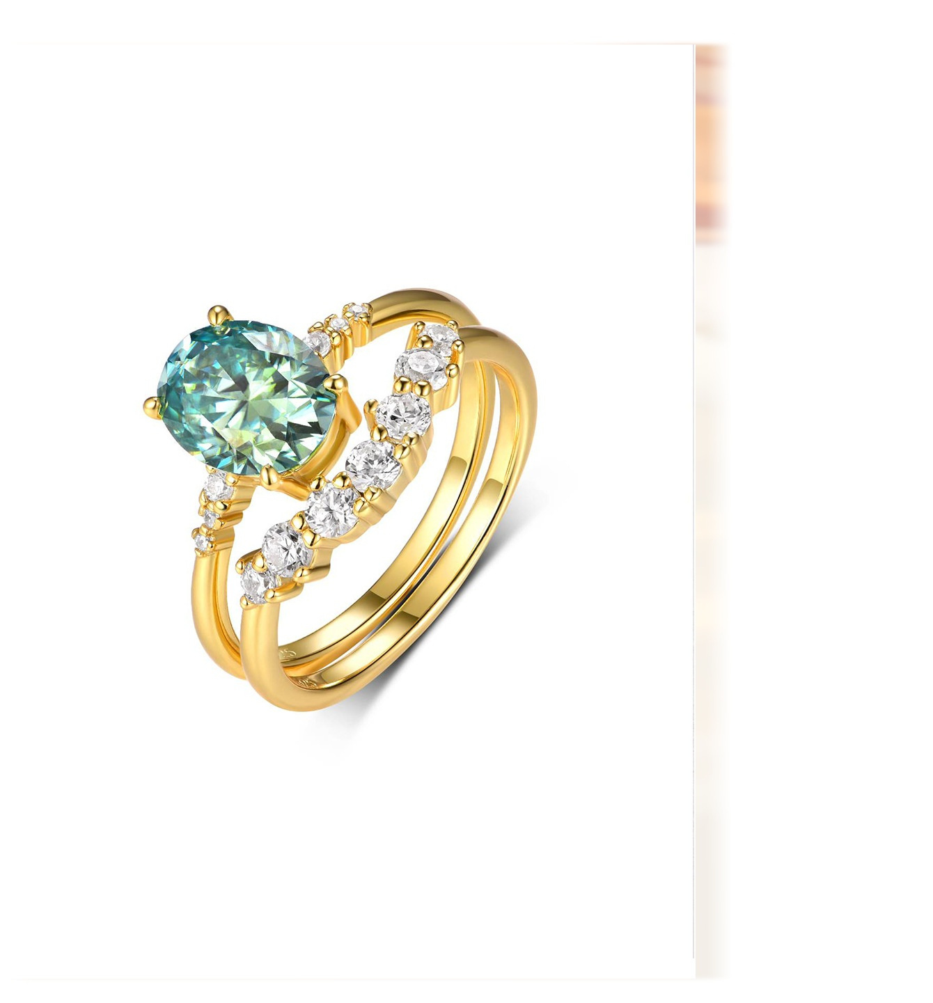 Green Stone Moissanite Stacked Ring Set for Women - Image 2
