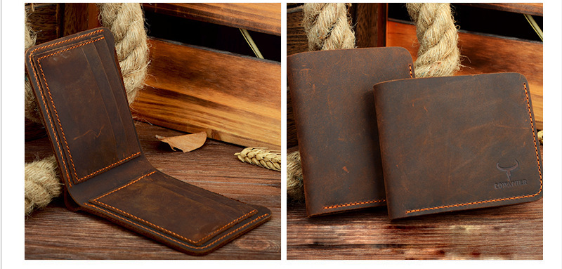 Men’s Retro Cowhide Short Wallet - Image 2